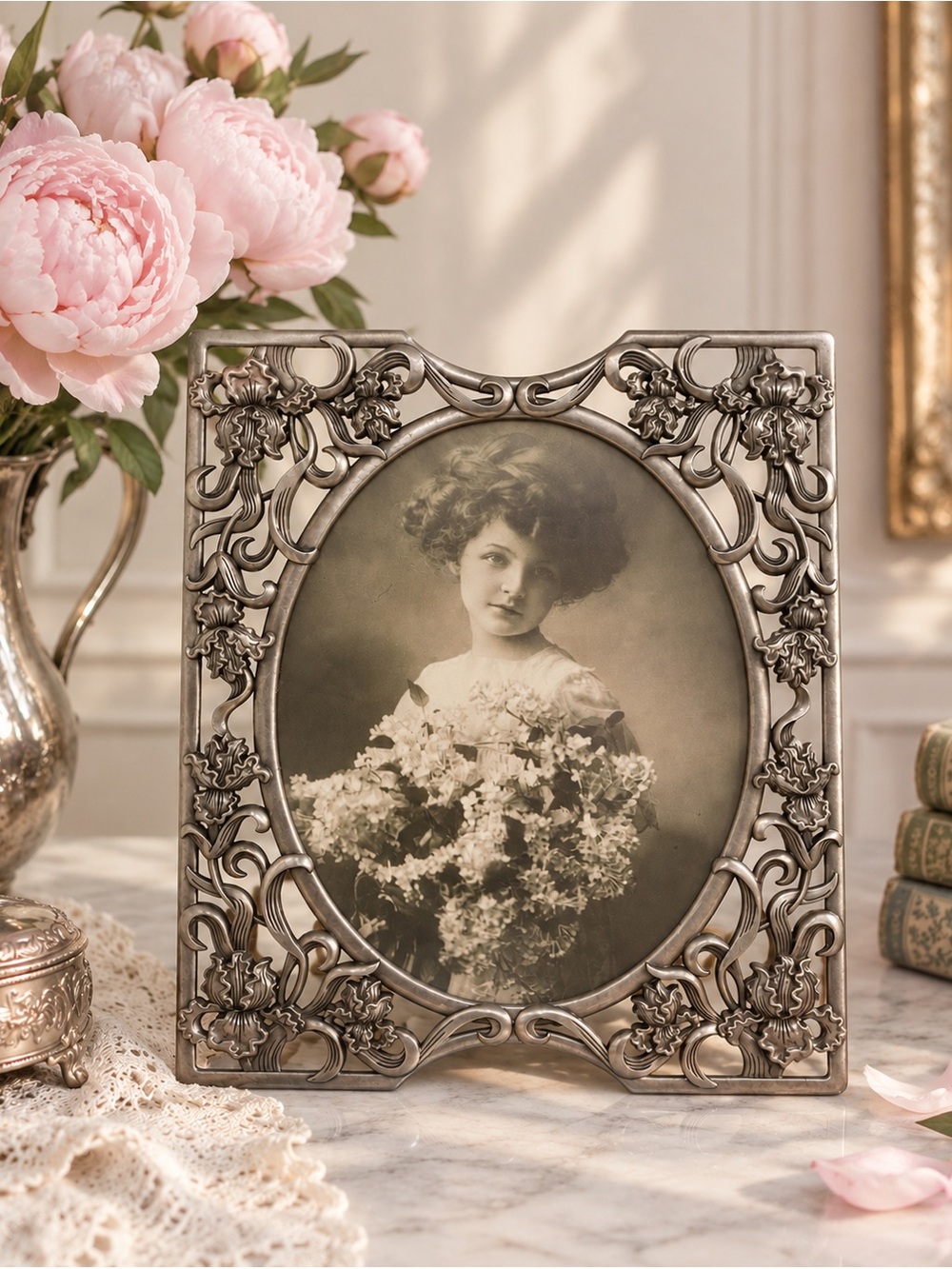 ✨ Vintage Ornate Pewter-Style Floral Picture Frame ✨